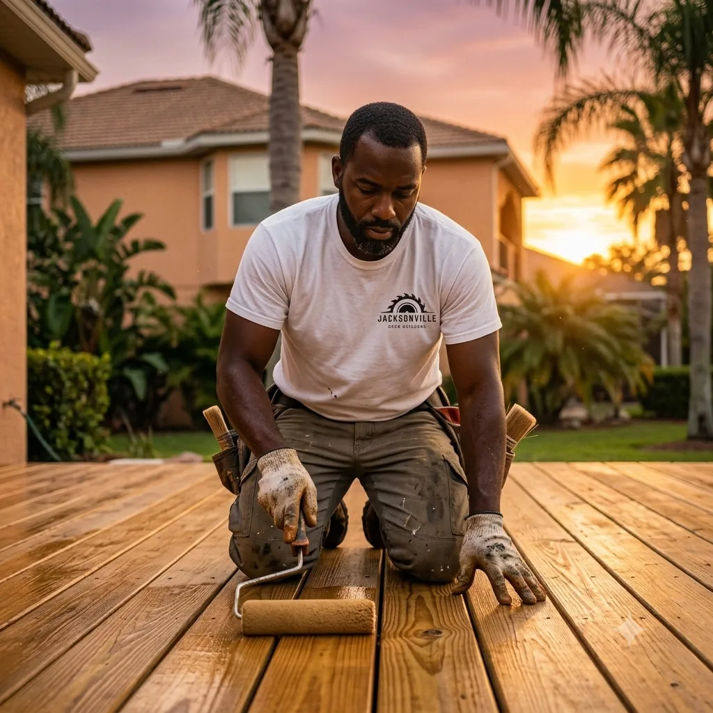 Jacksonville Deck Builders reviewing a project with a homeowner in Northeast Florida